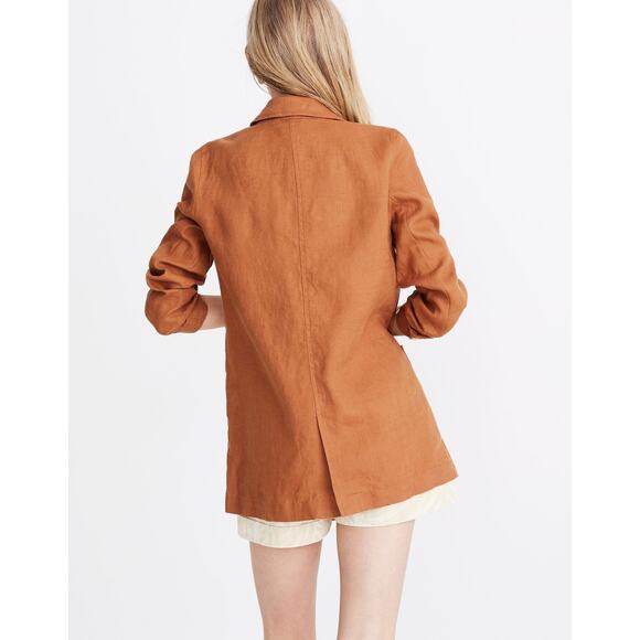 MADEWELL Linen Dorset Blazer Womens Small Brown Warm Hickory Lightweight Travel - Picture 2 of 15